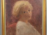 tableau représentant une jeune fille aux cheveux blonds, dans un cadre doré