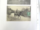 two pictures of a man riding a horse on a dirt road