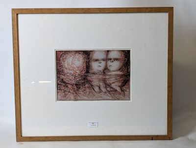 tableau représentant deux enfants dans un cadre, sur fond blanc