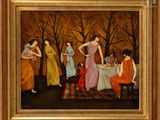 painting of a group of women and a child in a wooded setting