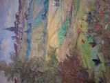 a painting of a painting of a forest with trees