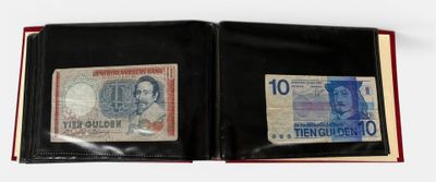 a black wallet with two different notes inside of it