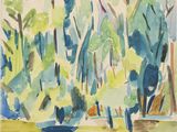 une image d'une aquarelle représentant un bateau sur un lac
