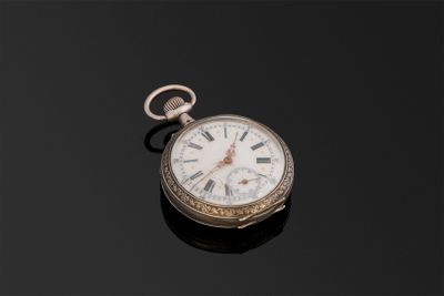 Montre à cylindre en argent à 10 rubis, fond gravé. D. 44mm