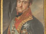 painting of a portrait of a man in a military uniform with a sword