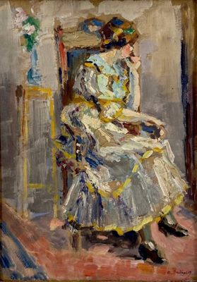une image d'un tableau représentant une femme assise sur une chaise