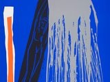 an image of a blue painting with a red tube and a blue background