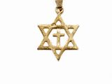 un pendentif en forme d'étoile de David en or orné d'une croix