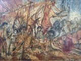an image of a painting of a group of people in front of a tent