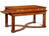 a wooden desk with a drawer on top of it