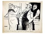 an old cartoon drawing of two men talking to each other