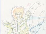 drawing of a man with a sword in a space suit
