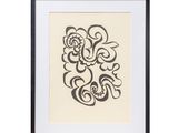 a black and white drawing of a flower on a beige background