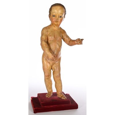 SUJET en bois polychrome représentant l’enfant debout, yeux … - Photo 1