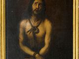 painting of a man with a cross on his chest and a tie around his neck
