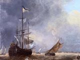 an image of a painting of a ship in rough water