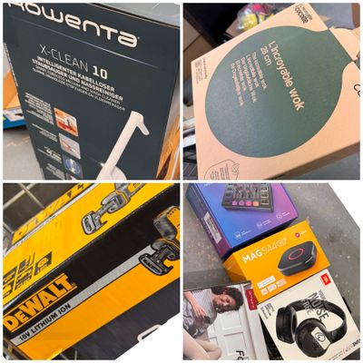 several different pictures of a variety of electronic devices in a box