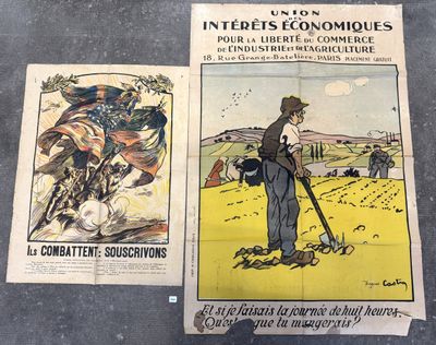 two posters of a man with a shovel in a field