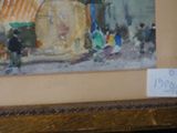 a painting of people walking down the street in a city
