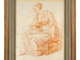 a drawing of a woman sitting on a chair