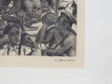 a drawing of a group of people sitting around a table