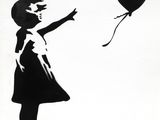 a black and white drawing of a girl with a balloon