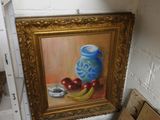a picture of a painting on the wall next to a ladder