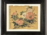 an image of a painting of flowers in a frame on a wall