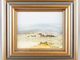 une peinture à l'huile d'un paysage avec une montagne en arrière-plan