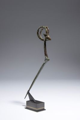 EPINGLE à TÊTE D’IBEX Bronze à patine verte