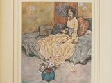 une peinture représentant une femme assise sur un lit