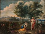 une image représentant un tableau où l'on voit une femme agenouillée à côté d'un homme