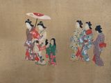 three asian women with umbrellas walking down a street in the rain