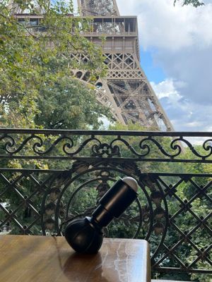 a view of the eiffel tower from a balcony