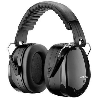 a pair of ear muffs with a black band and a black headphone