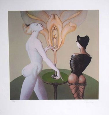 a painting of two women standing next to each other