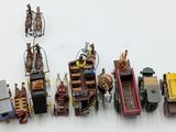 a lot of toy trains that are lined up together