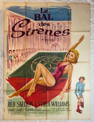 une vieille affiche de cinéma française représentant une femme en maillot de bain rouge