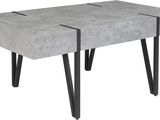 the table is made of concrete and black metal legs
