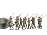 a lot of figurines of soldiers standing in front of a tank