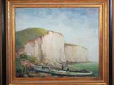 a picture of a painting of a boat on the water