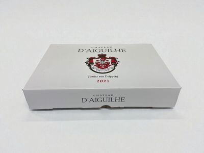 the box is white and has a red crest on it