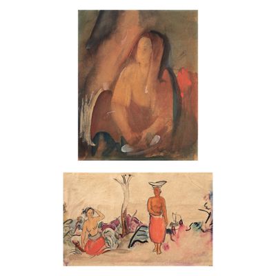 deux tableaux représentant une femme en robe rouge et un tableau représentant une femme en robe rouge
