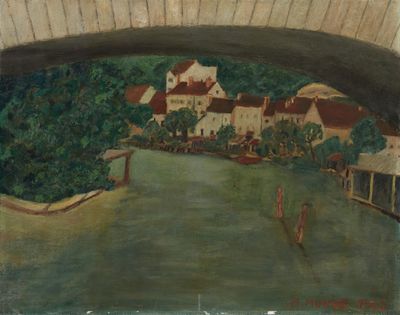 peinture d'un pont au-dessus d'une étendue d'eau