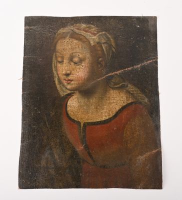 an old painting of a woman holding a stick in her hand