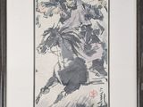 painting of a man riding a horse with a sword in his hand