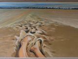 un tableau représentant une personne à cheval sur la plage