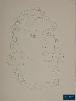 une image représentant le dessin d'une femme avec un oiseau sur la tête