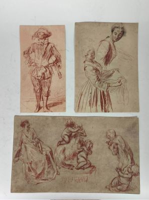 quatre dessins représentant des personnes dans différentes poses sur un fond blanc