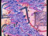 abstract painting of purple and blue paint on a pink background